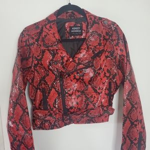 Ashley Outerwear red faux snakeskin cropped jacket